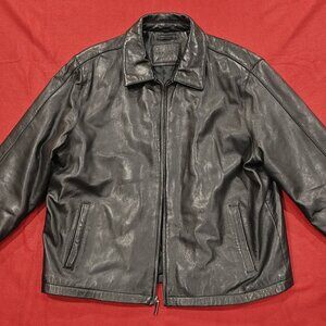 Brandini Men's Black Leather Jacket Coat Full Zip Size XXL